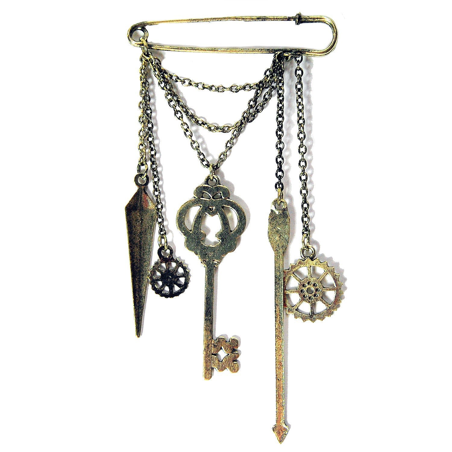 Antieke Steampunk Speld met Kettingen en Iconen